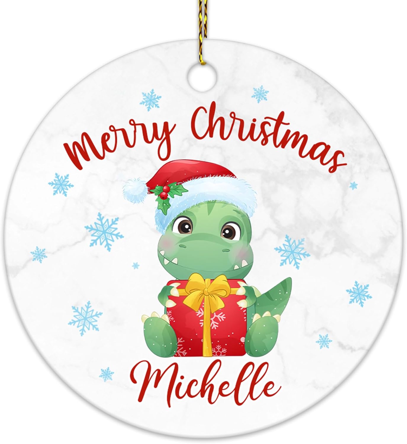 Dinosaur Christmas Ceramic Ornament  Personalized Custom Name Holiday Keepsake  Cute Gift for Kids, Family & Animal Lovers