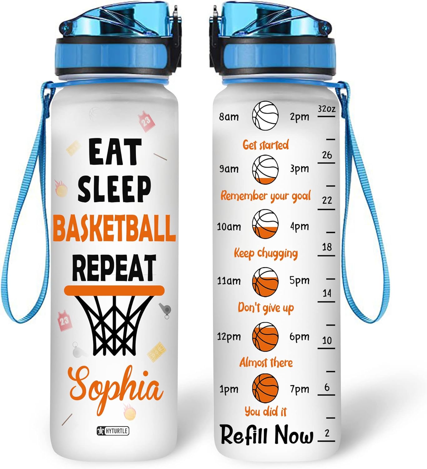 Eat Sleep Basketball Repeat Water Bottle Tracker 32oz – Personalized Sports Gift for Basketball Lovers & Athletes
