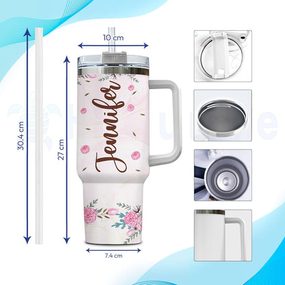 Grammingo Flamingo Grandma Tumbler 40oz with Handle & Straw – Personalized Stainless Steel Insulated Cup with Lid – Fun Gift for Grandma