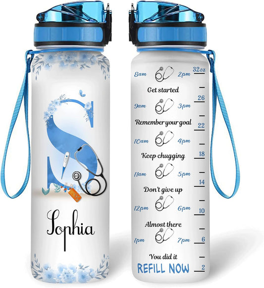 Nurse Life Water Bottle Tracker 32oz – Personalized Hydration Bottle with Time Marker – Appreciation Gift for Nurses