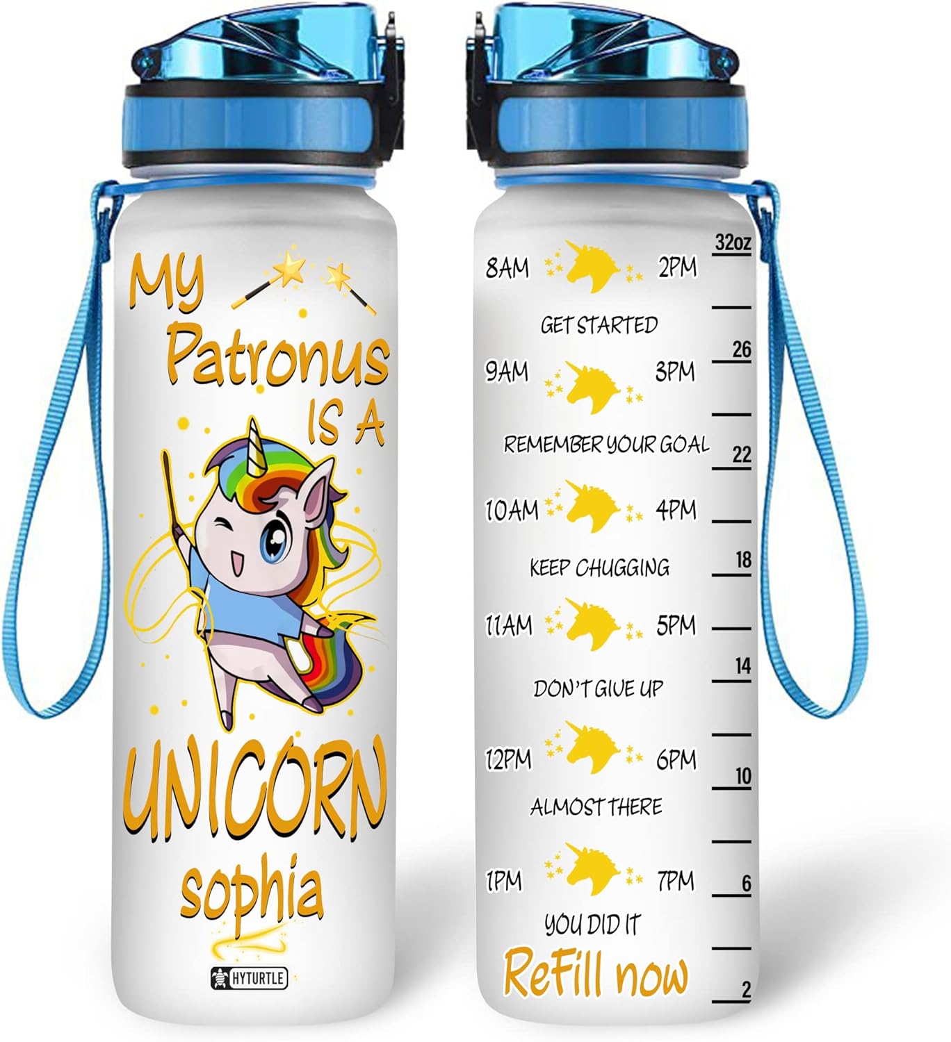 My Patronus Is A Unicorn - Personalized Water Tracker Bottle 32oz