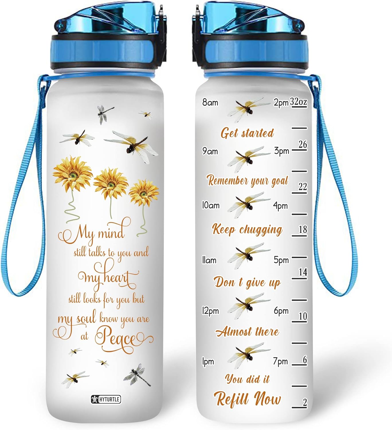 Floral Dragonfly Feather - Water Tracker Bottle 32oz