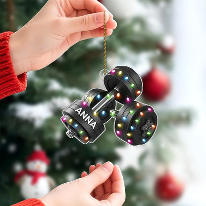 Barbell Cut Acrylic Ornament – Personalized Fitness Christmas Gift for Bodybuilder, Gym Coach, or Athlete