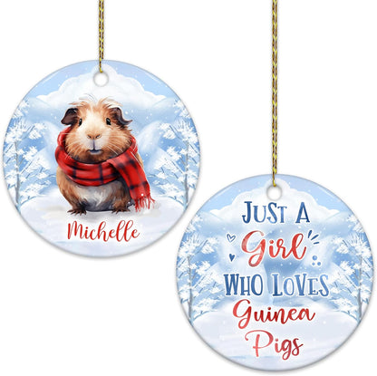 Guinea Pig Winter Scarf Ceramic Ornament – Personalized Name, Custom Christmas or Birthday Gift for Guinea Pig Lover and Pet Parent