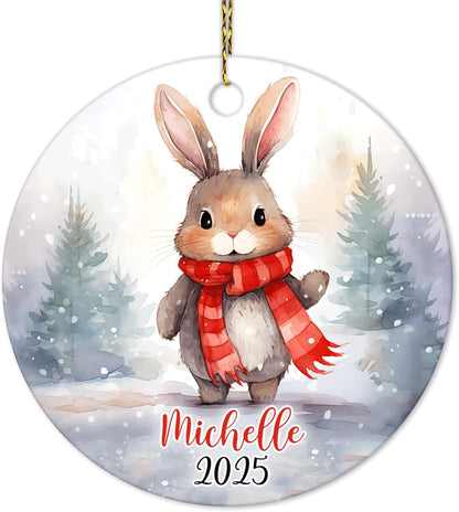 Baby Bunny First Christmas Ceramic Ornament – Personalized 2025 Keepsake Gift for Newborn Boy or Girl and New Parents