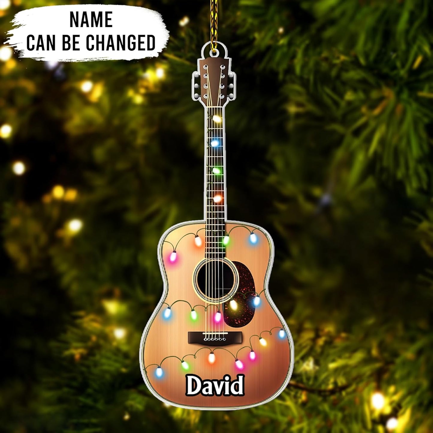 Acoustic Guitar Cut Acrylic Ornament – Personalized Christmas Gift for Guitarist, Music Teacher, or Songwriter