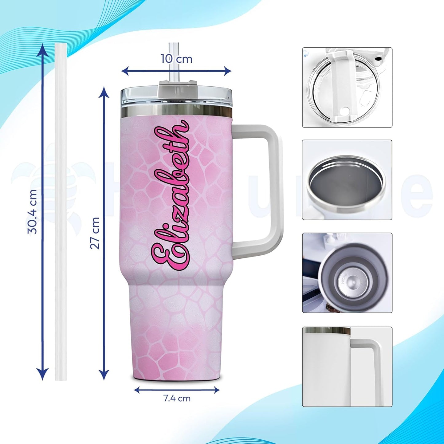 Cute Giraffe Tumbler 40oz – Personalized Stainless Steel Insulated Travel Cup with Handle & Straw – Stylish Gift for Giraffe Lovers