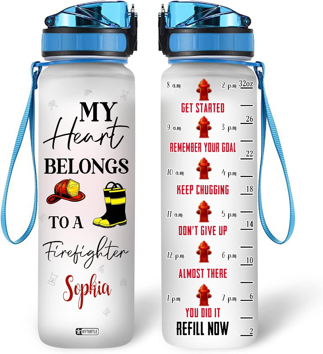 My Heart Belongs To A Firefighter - Personalized Water Tracker Bottle 32oz