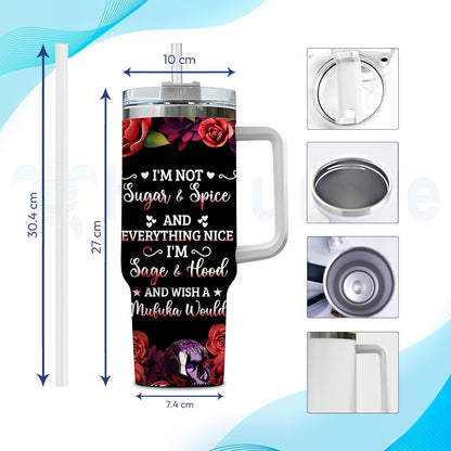 Sugar Skull Tumbler 40oz – Personalized Stainless Steel Insulated Cup with Handle & Straw, Leak-Proof Lid – Artistic Gothic Gift for Day of the Dead Lovers
