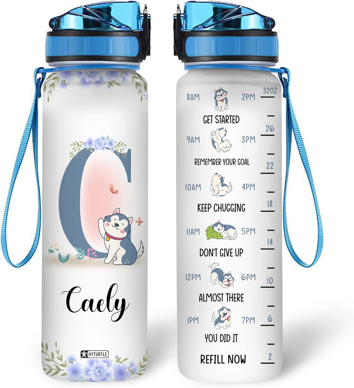 Husky Theme - Personalized Water Tracker Bottle 32oz