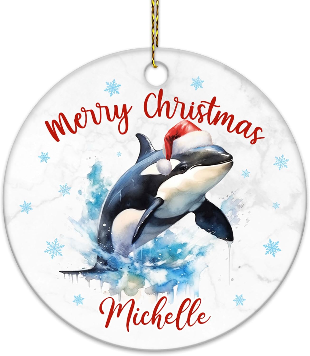 Orca Christmas Ceramic Ornament  Personalized Custom Name Holiday Keepsake  Cute Sea Animal Gift for Kids & Family
