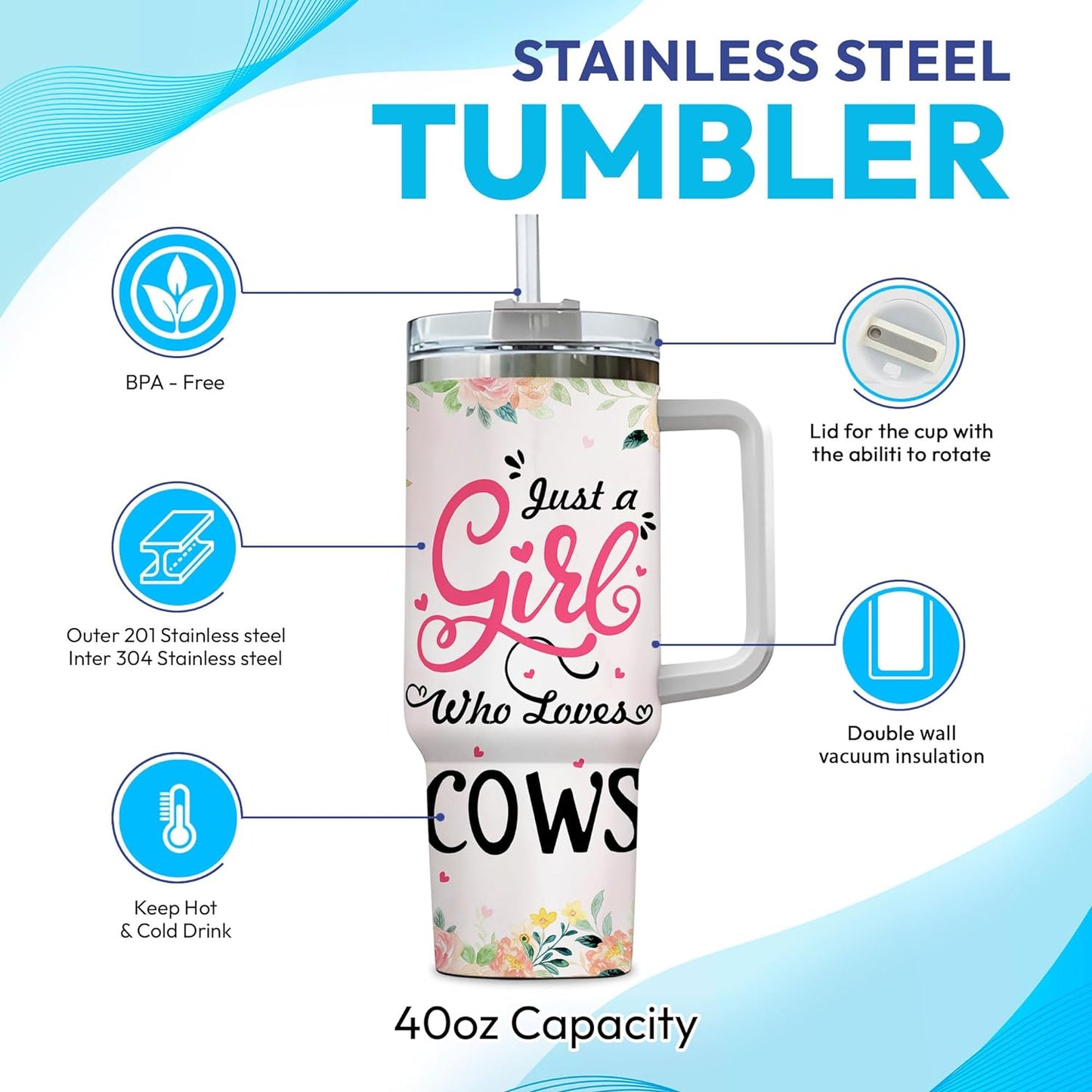 Bestie Friendship Tumbler 40oz with Handle & Straw – Personalized Stainless Steel Travel Cup with Lid – Thoughtful Gift for Best Friends