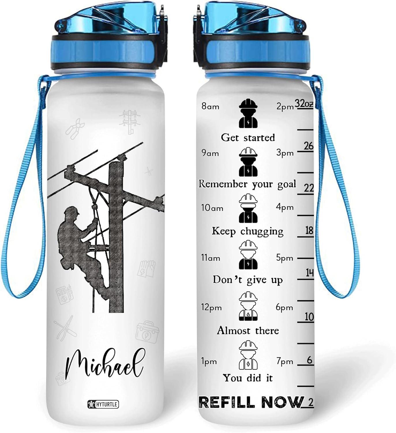 Lineman Theme Bottle - Personalized Water Tracker Bottle 32oz