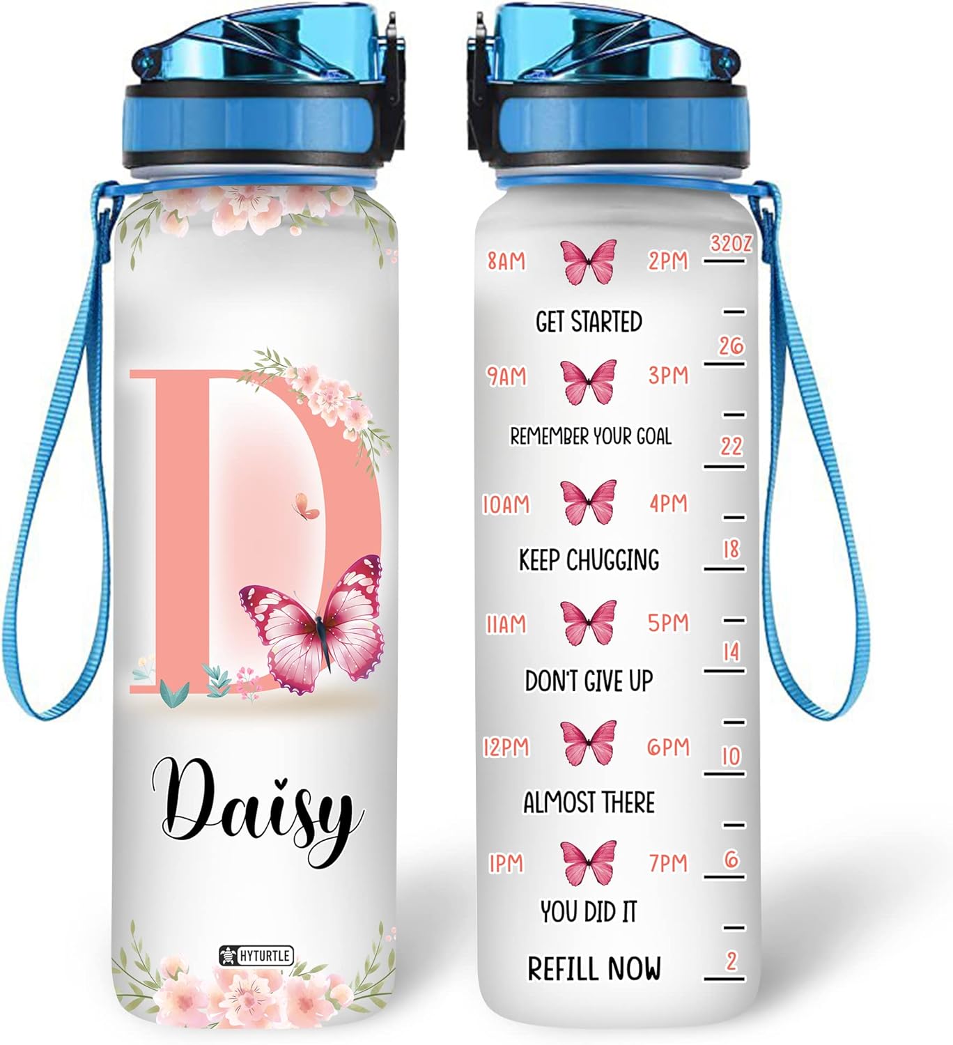 Butterfly Floral Pattern - Personalized Water Tracker Bottle 32oz