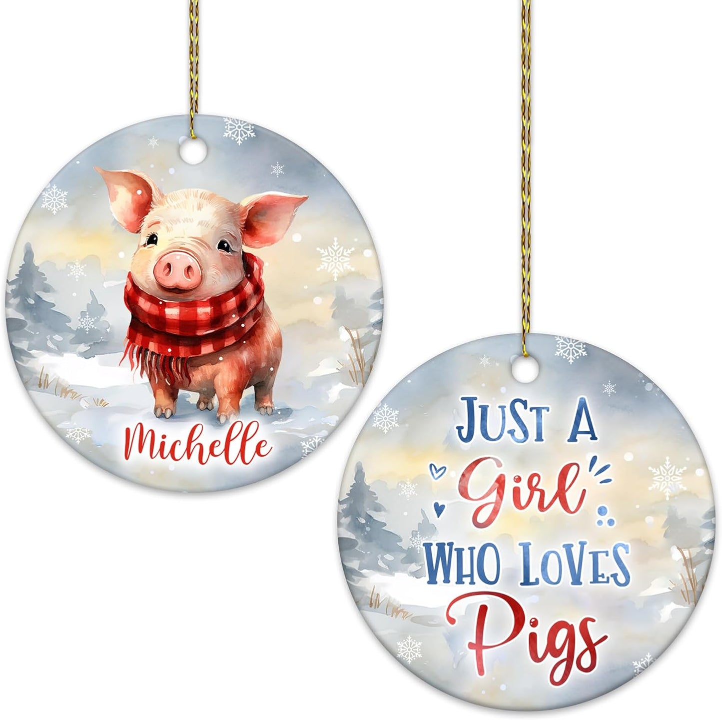 Cute Pig Winter Ceramic Ornament – Personalized Christmas Gift for Animal Lover, Farmer or Country Decor Fan
