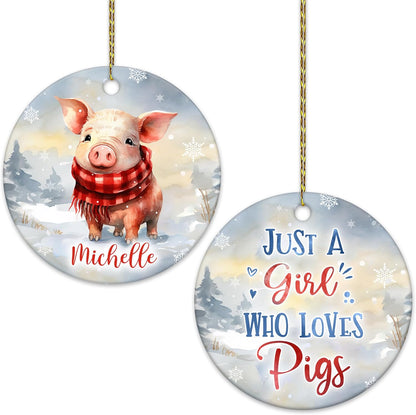 Cute Pig Winter Ceramic Ornament – Personalized Christmas Gift for Animal Lover, Farmer or Country Decor Fan