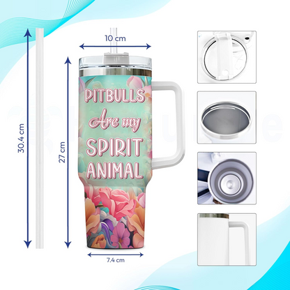 Pitbull Spirit Animal Tumbler 40oz – Personalized Stainless Steel Insulated Cup with Handle & Straw – Stylish Gift for Dog Lovers