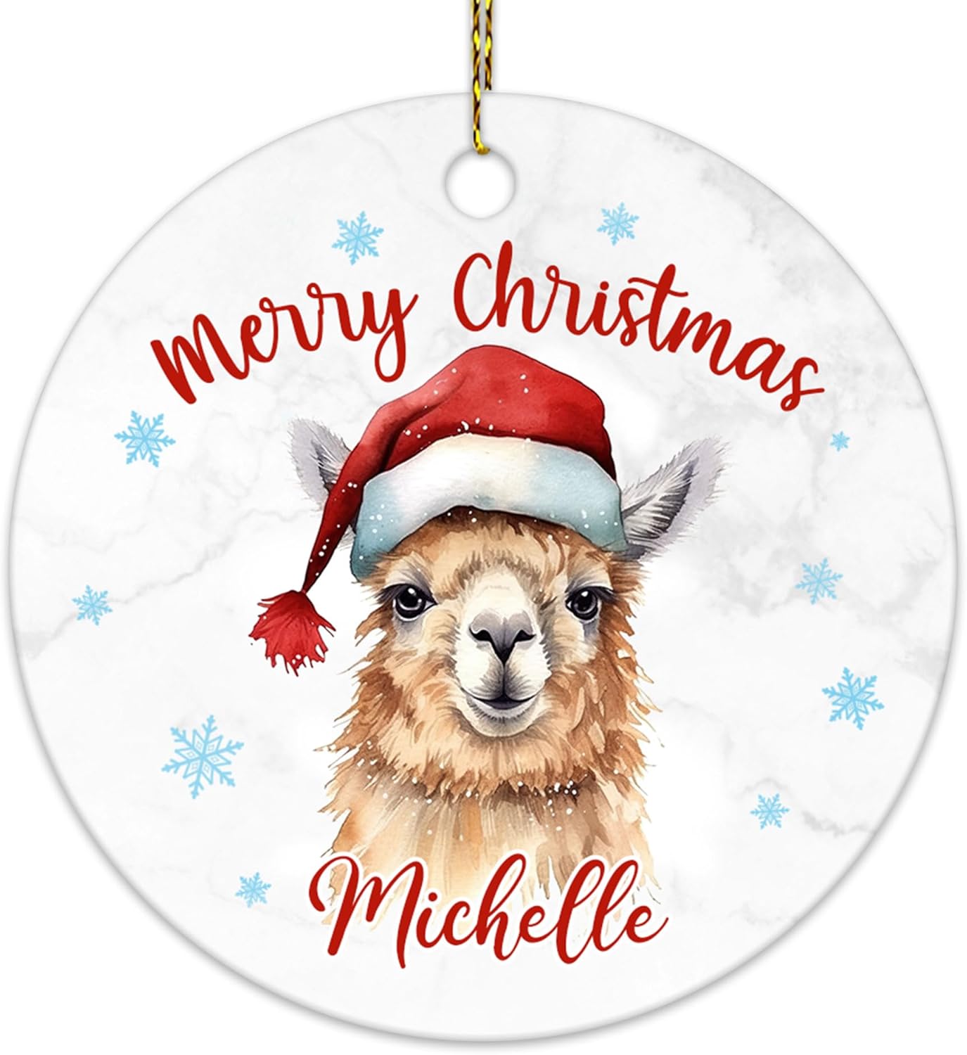 Llama Christmas Ceramic Ornament  Personalized Animal Lover Holiday Decoration Keepsake  Fun Xmas Gift for Women Kids
