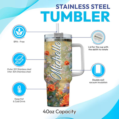 Colorful Rooster Tumbler 40oz – Personalized Stainless Steel Insulated Cup with Handle & Straw – Fun Gift for Chicken Lovers