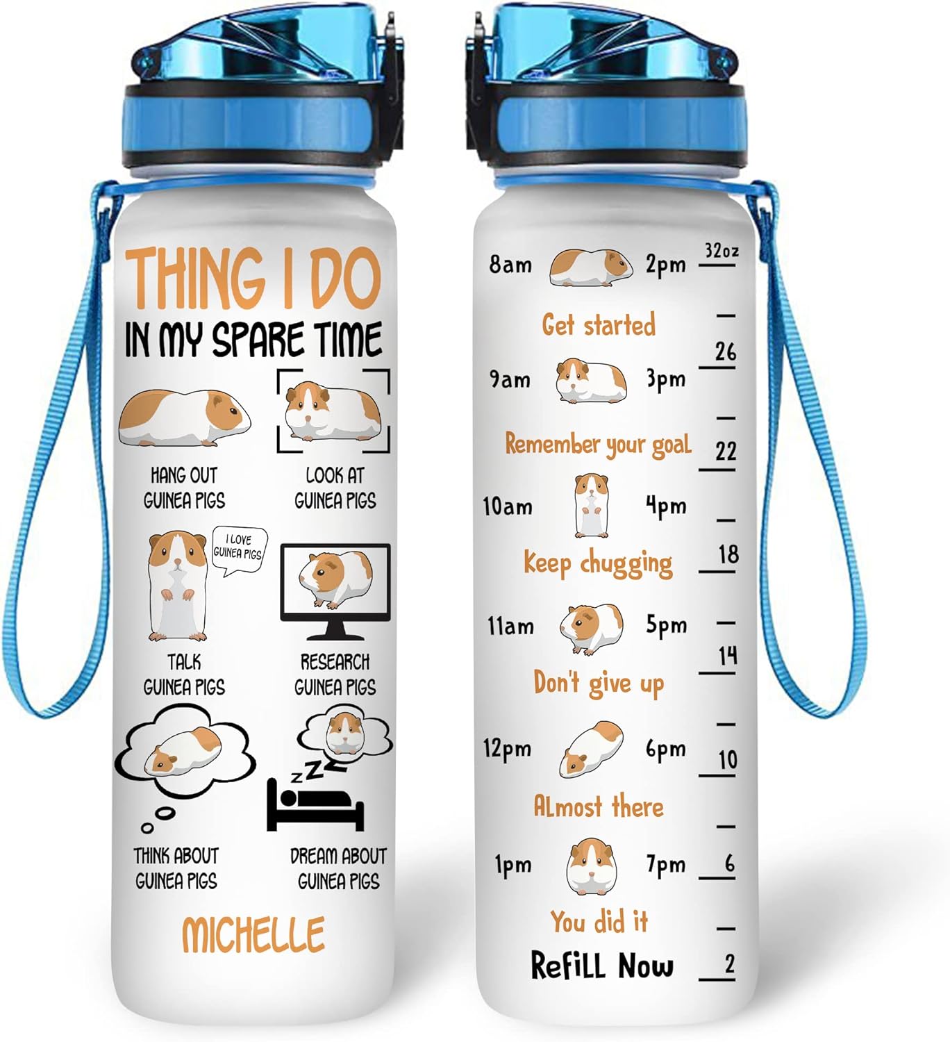 Guinea Pig Lover Water Bottle Tracker 32oz – Personalized Funny Gift for Pet Owners & Animal Lovers