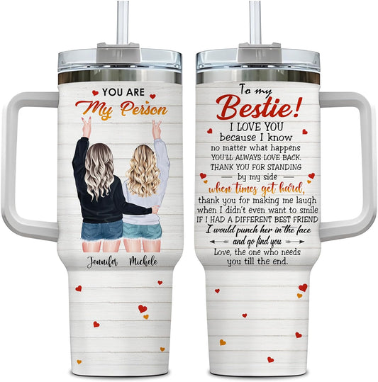 Best Friend Tumbler 40oz with Handle & Straw – Personalized Stainless Steel Insulated Travel Cup with Lid – Unique Friendship Gift for Women