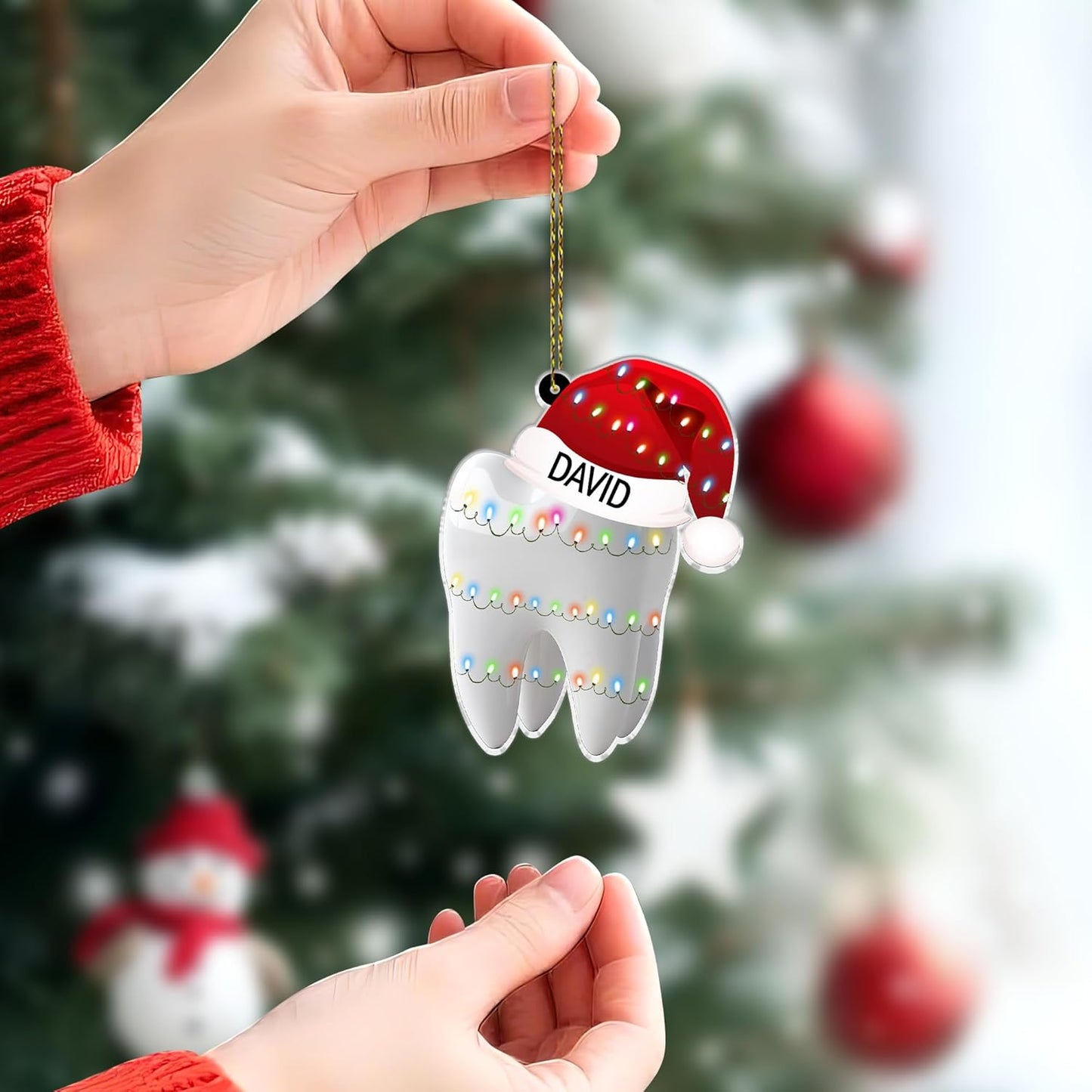 Tooth with Santa Hat Cut Acrylic Ornament – Personalized Christmas Gift for Dentist, Dental Hygienist, or Student