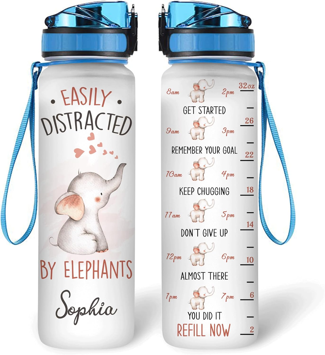 Easily Distracted By Elephants - Personalized Water Tracker Bottle 32oz