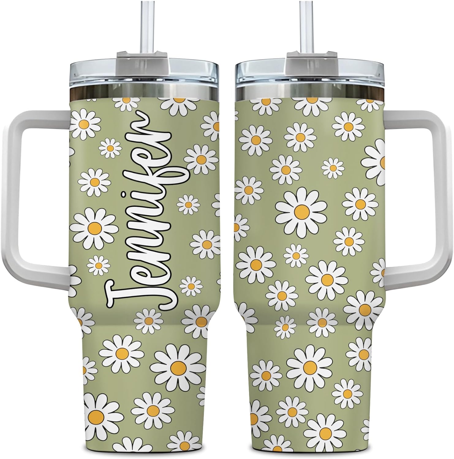 Daisy Flower Theme - Personalized Tumbler 40oz with Straw