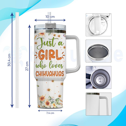 Chihuahua Lover Tumbler 40oz with Handle & Straw – Personalized Stainless Steel Insulated Mug with Lid – Cute Gift for Dog Moms