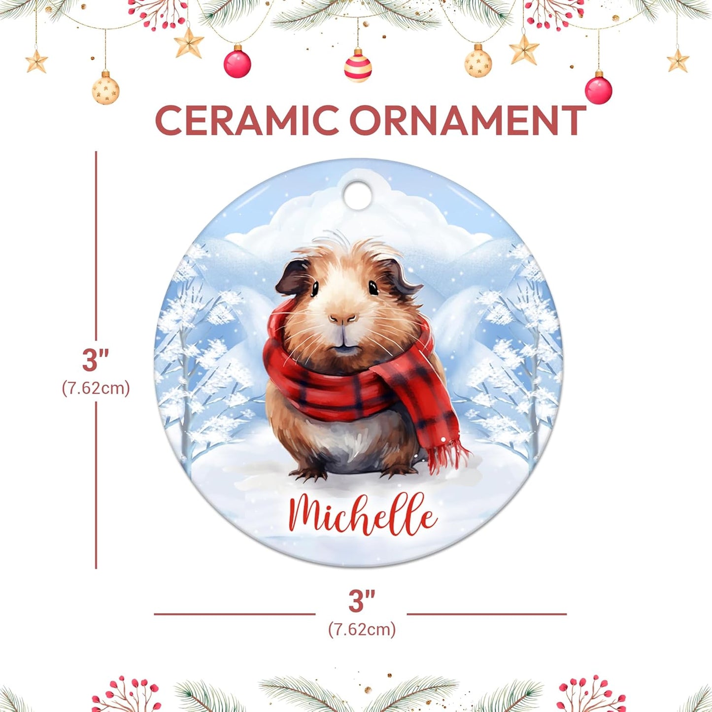 Guinea Pig Winter Scarf Ceramic Ornament – Personalized Name, Custom Christmas or Birthday Gift for Guinea Pig Lover and Pet Parent