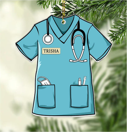 Nurse Scrub Cut Acrylic Ornament – Personalized Christmas Gift for RN, LPN, or Medical Professional
