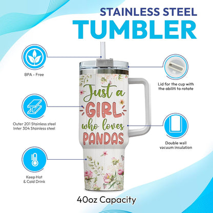 Cute Panda Tumbler 40oz with Handle & Straw – Personalized Stainless Steel Insulated Cup with Lid – Sweet Gift for Animal Lovers