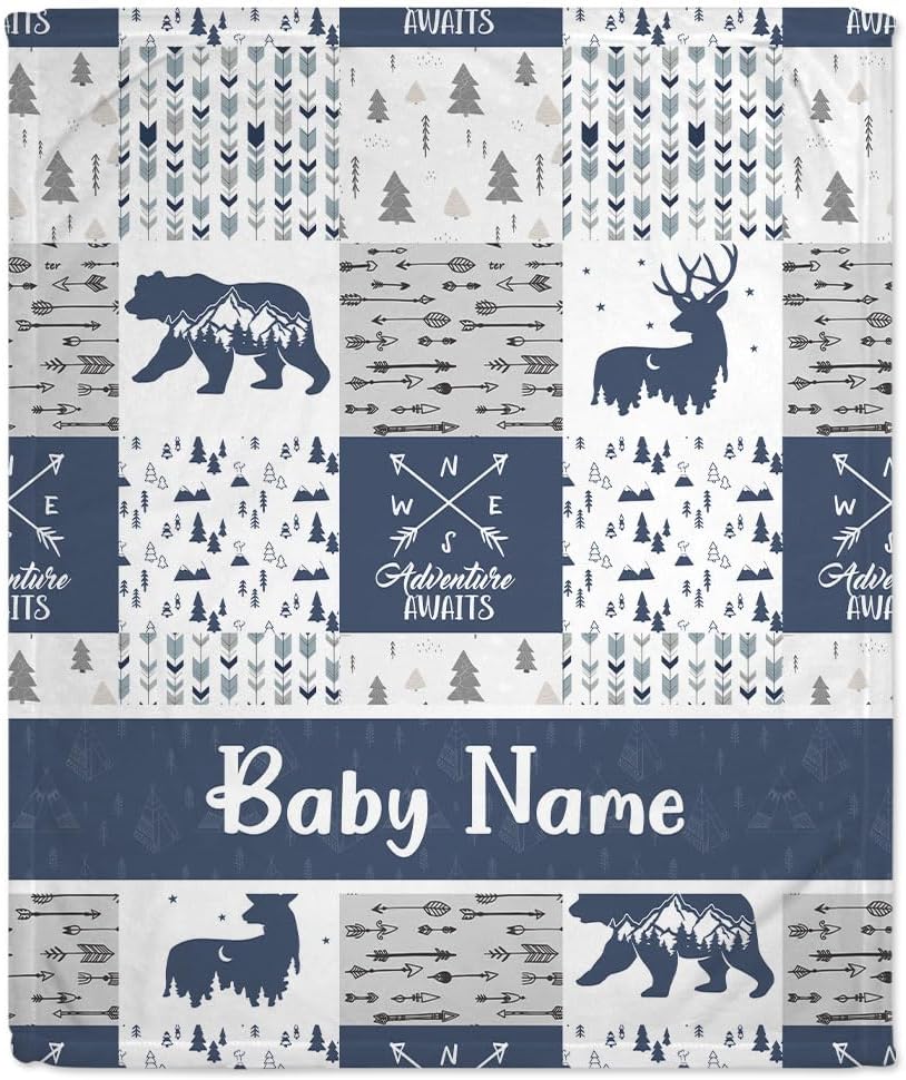 Blue Woodland Animal Baby Blanket - Personalized Blanket