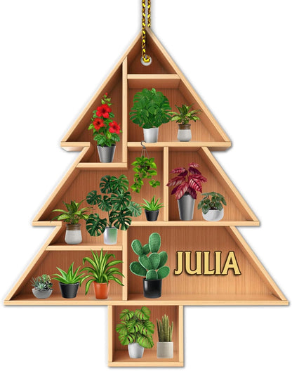 Christmas Tree Plant Shelf Wood Ornament – Personalized Gift for Gardener or Plant Lover Home Décor Enthusiast