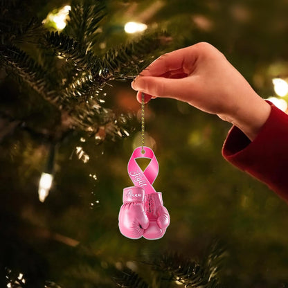 Pink Boxing Gloves Cut Acrylic Ornament – Personalized Breast Cancer Awareness Gift for Fighter, Survivor, or Supporter