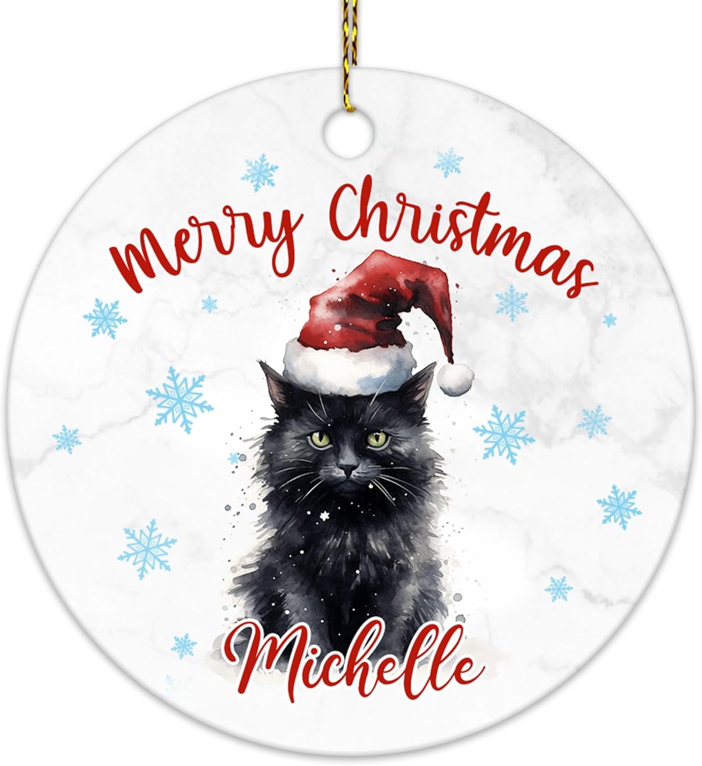 Black Cat Christmas Ceramic Ornament  Personalized Pet Lover Holiday Decoration  Cute Custom Gift for Women & Families