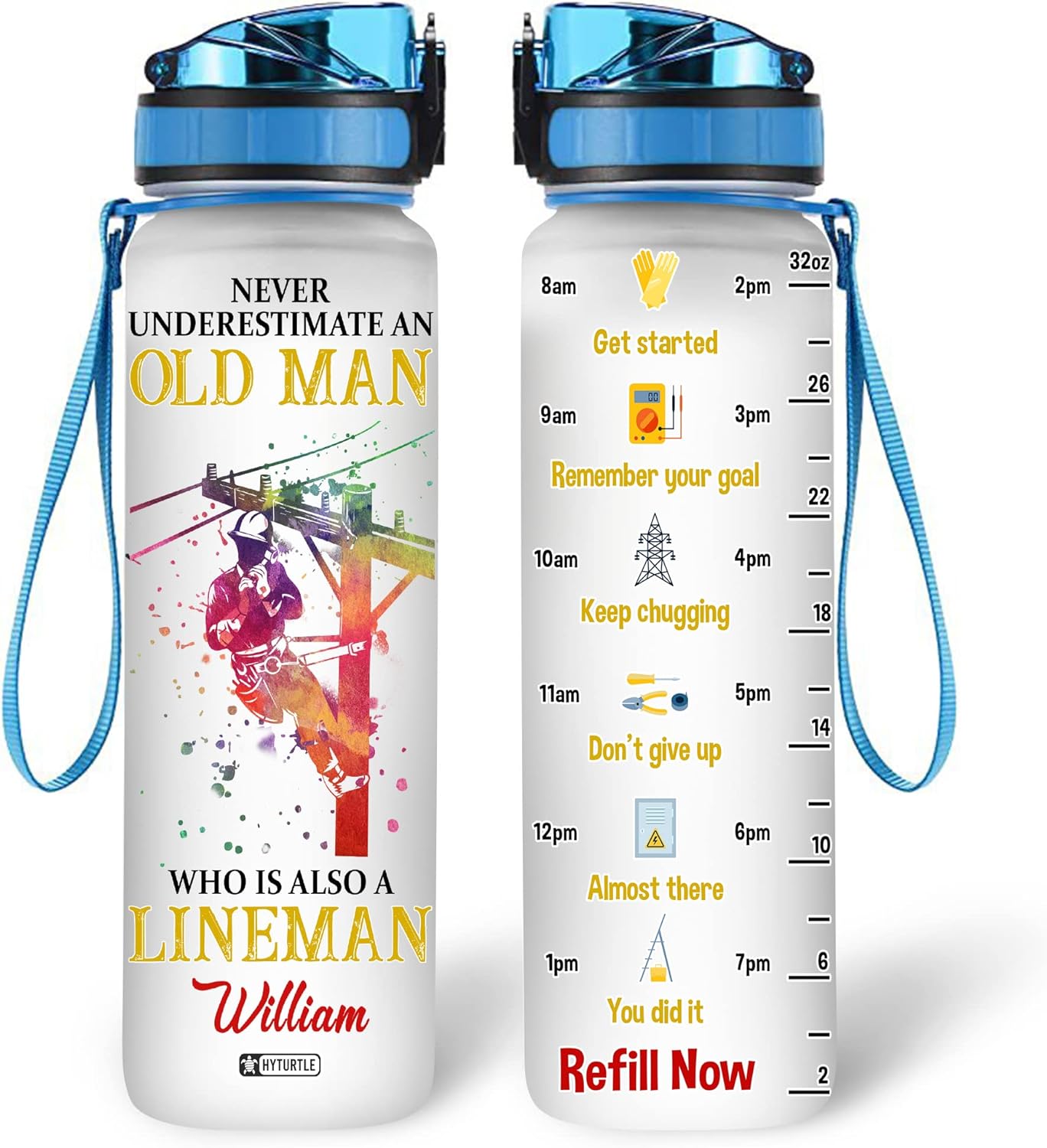 Who Is Also A Lineman - Personalized Water Tracker Bottle 32oz