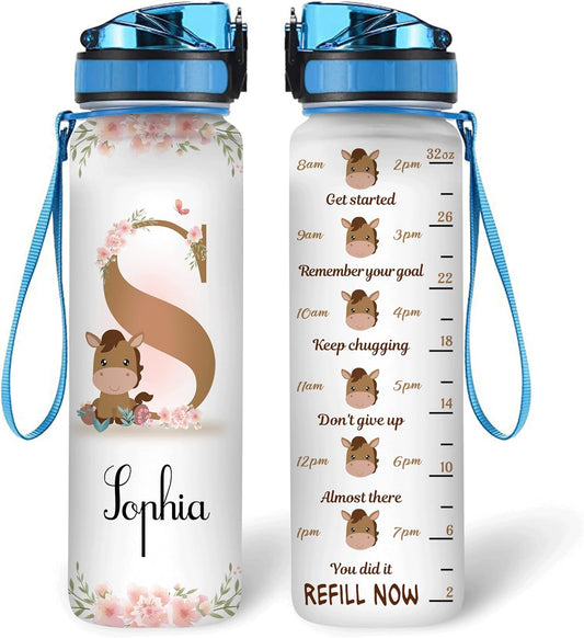 Horse Lovers Water Bottle Tracker 32oz – Personalized Hydration Bottle with Time Marker – Thoughtful Gift for Equestrian Fans