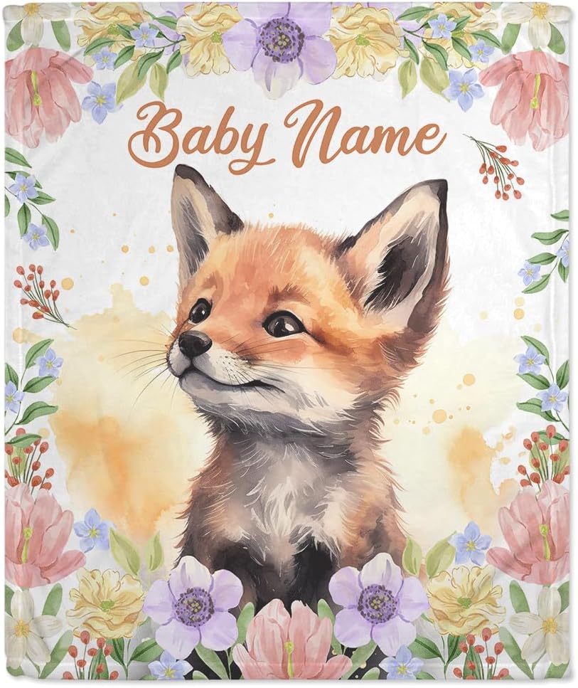 Fox Pattern Baby Blanket - Personalized Blanket