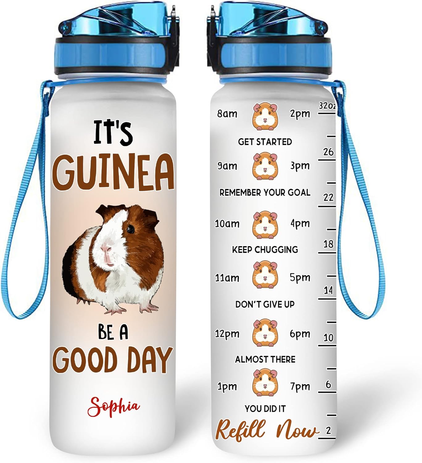 It’s Guinea Be A Good Day Water Bottle Tracker 32oz – Personalized Hydration Bottle with Time Marker – Cute Gift for Guinea Pig Moms