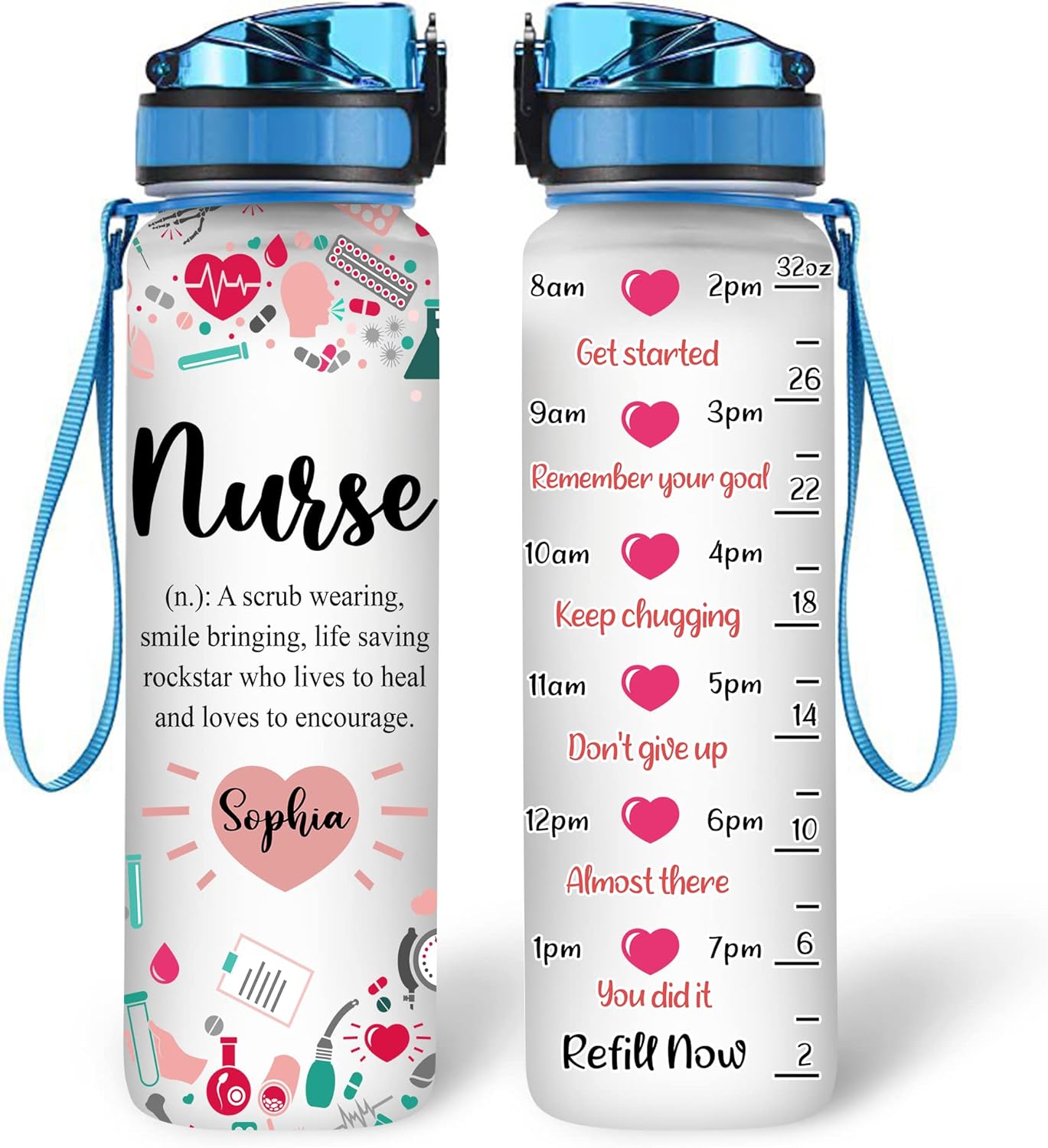 Nurse Definition - Personalized Water Tracker Bottle 32oz