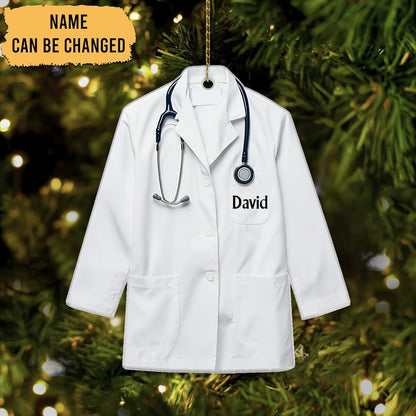 Doctor Coat Cut Acrylic Ornament – Personalized Christmas Gift for Physician, Nurse, or Medical Student