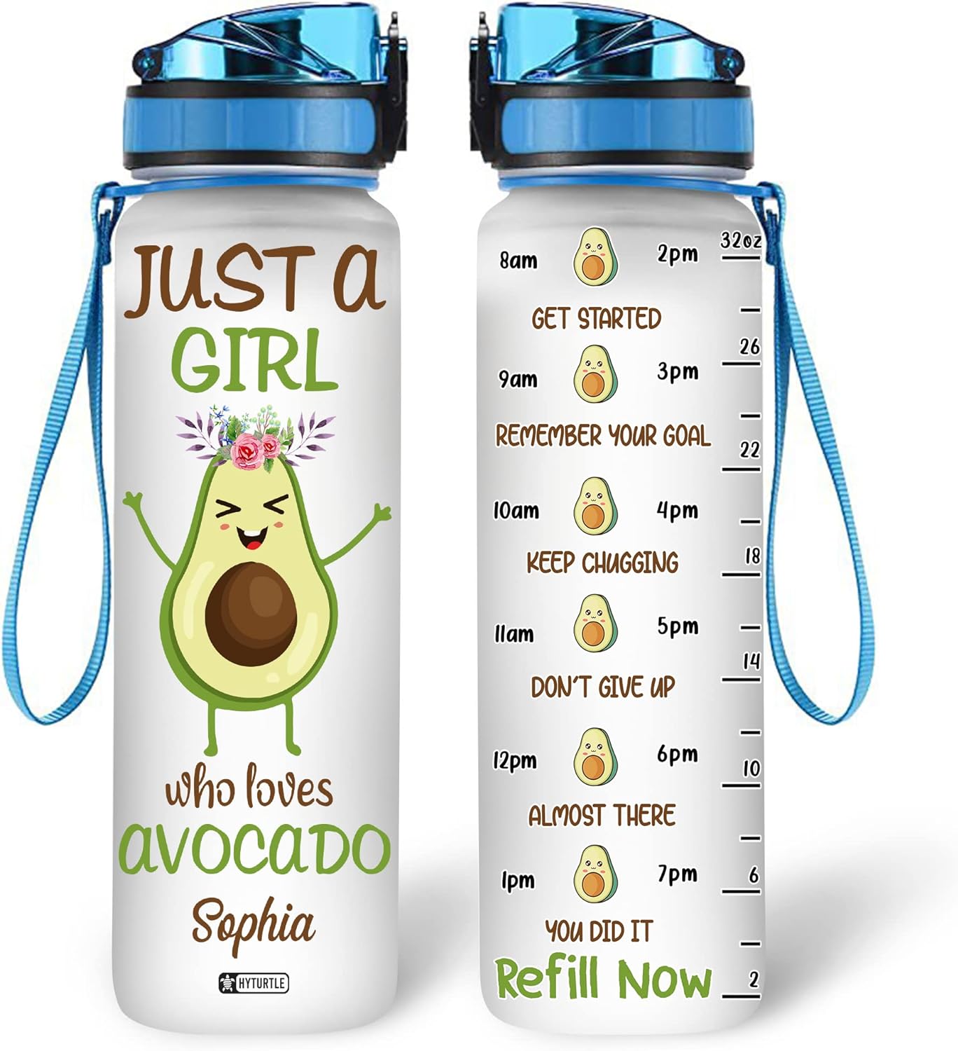 Just A Girl Who Loves Avocado - Personalized Water Tracker Bottle 32oz