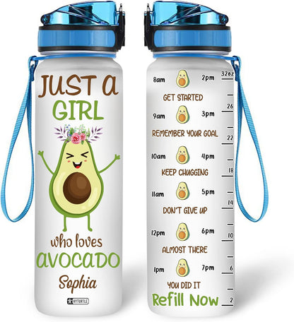 Just A Girl Who Loves Avocado - Personalized Water Tracker Bottle 32oz