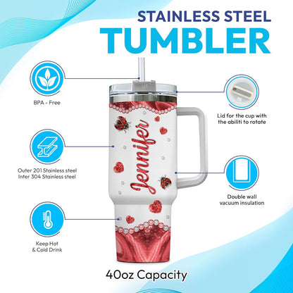 Ladybug Sparkle Tumbler 40oz with Handle & Straw – Personalized Stainless Steel Insulated Travel Cup with Lid – Cute Gift for Women & Kids