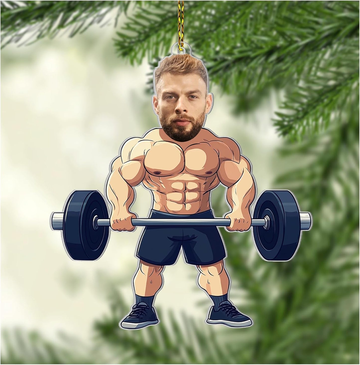 Funny Weightlifter Photo Cut Acrylic Ornament – Personalized Fitness Christmas Gift for Gym Lover or Bodybuilder