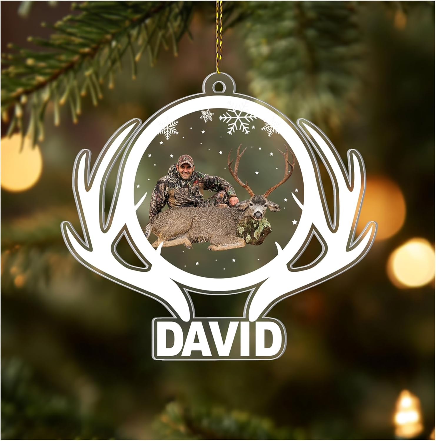 Deer Hunter Memorial Cut Acrylic Ornament – Personalized Christmas Gift for Outdoorsman, Father, or Hunter – Remembrance Tree Keepsake