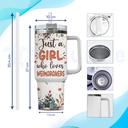 Weimaraner Lover Tumbler 40oz with Handle & Straw – Personalized Stainless Steel Insulated Travel Cup – Stylish Gift for Dog Lovers