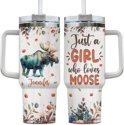 Moose Forest Tumbler 40oz – Personalized Stainless Steel Insulated Cup with Handle & Straw – Stylish Gift for Moose Lovers