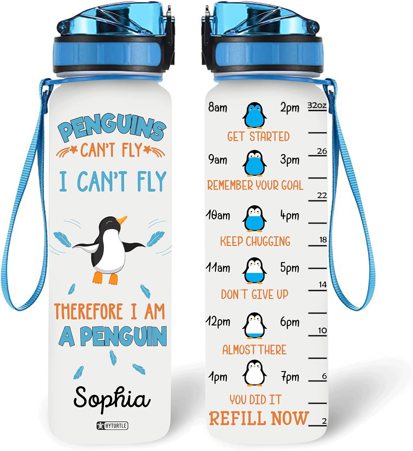 Penguin Can't Fly, I Can't Fly - Personalized Water Tracker Bottle 32oz